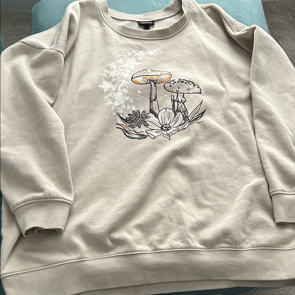 Beige Sweatshirt with Mushroom Design